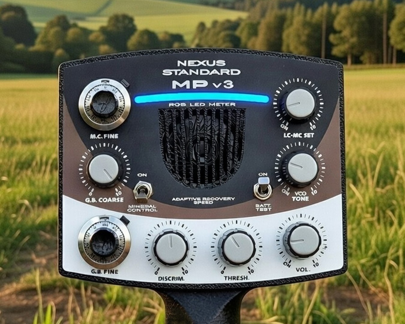 1771052688-693471-metadetectorrgbledmeter.jpg {Analogue metal detector control functions with LED meter}